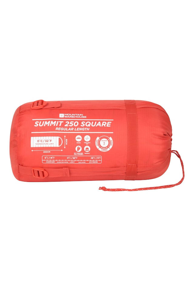 image 1 of Mountain Warehouse Summit 250 Square Sleeping Bag Insulated 3 Season Two Way Zip Camp Bed
