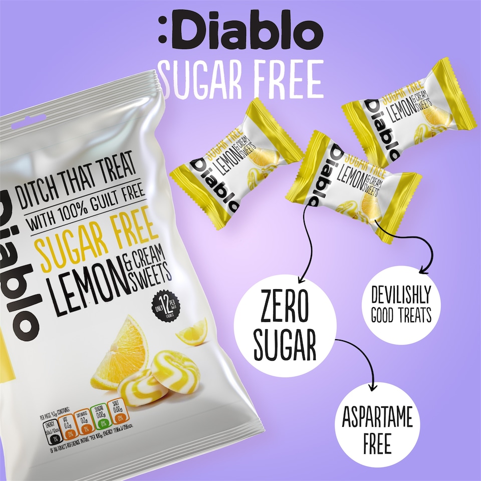 image 1 of Diablo Sugar Free Lemon and Cream Sweets 75g 6 Pack