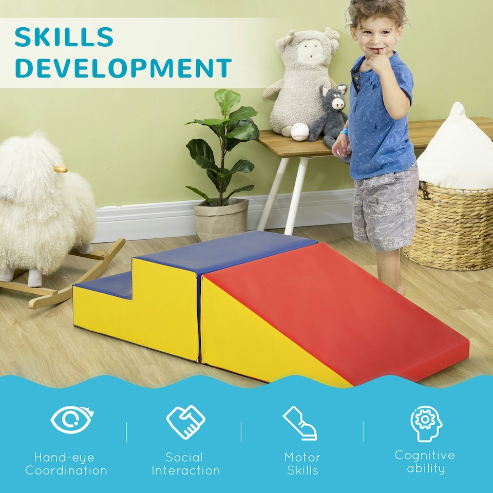 image 1 of HOMCOM 2-Piece Soft Playset for Toddlers, Climb, Crawl, Red