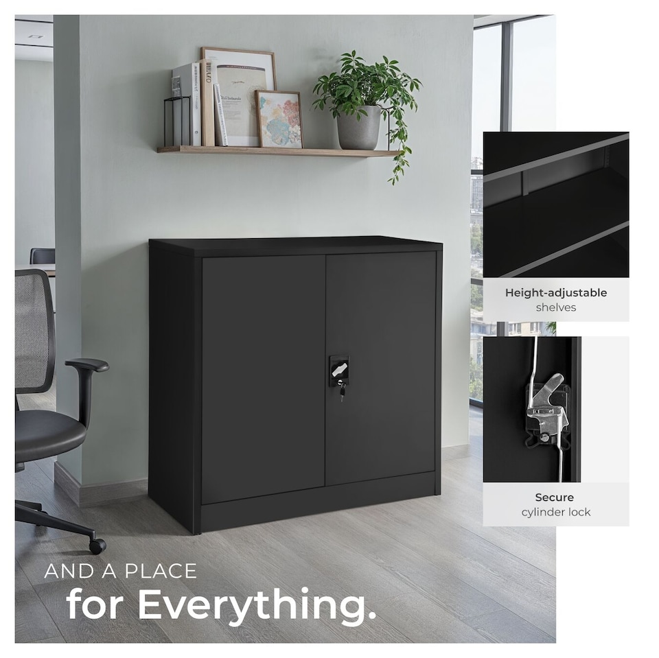 image 1 of Filing Cabinet - 3 shelves, height-adjustable, lockable, 90 x 40 x 90 cm | Black | black | 90 x 40 x 90 cm | 1