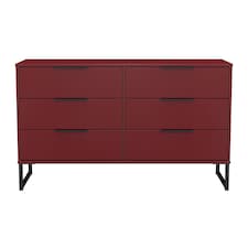 Beijing 6 Drawer Wide Chest of Drawers in Red Matt (Ready Assembled) | Red | Red Matt