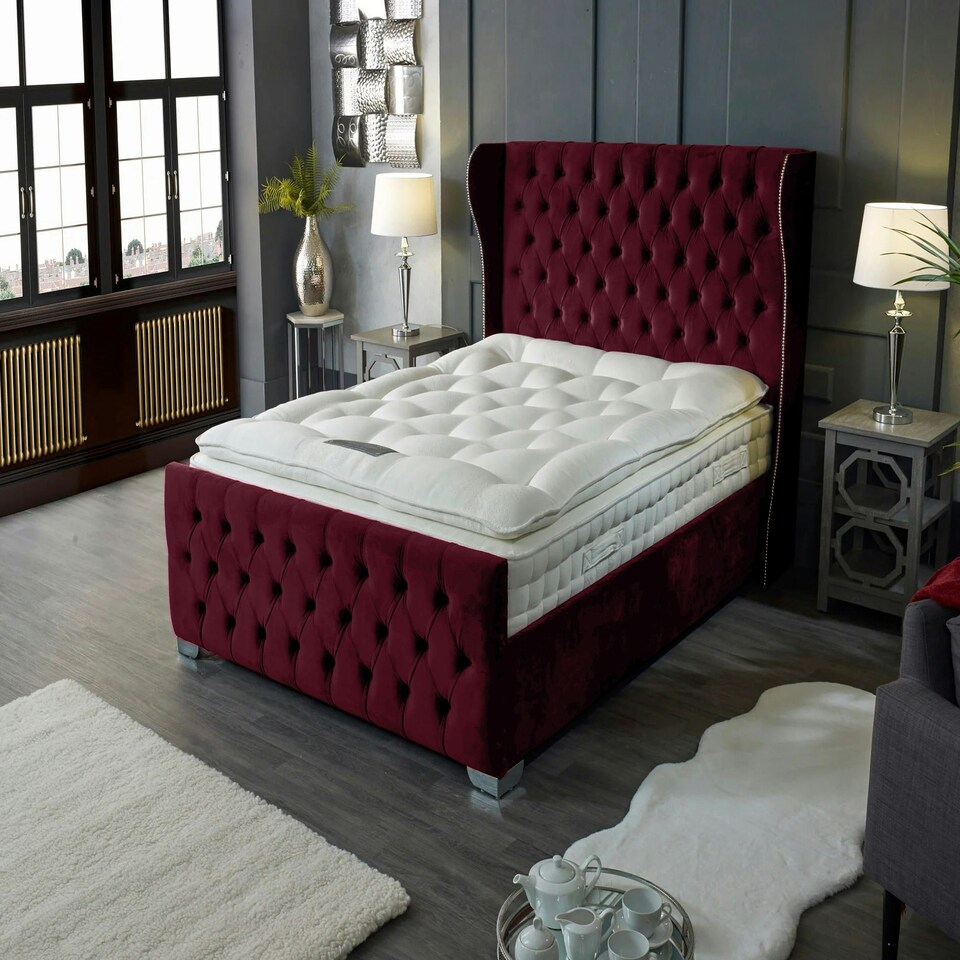 image 1 of Colleen Plush Maroon King Bed Frame - Maroon