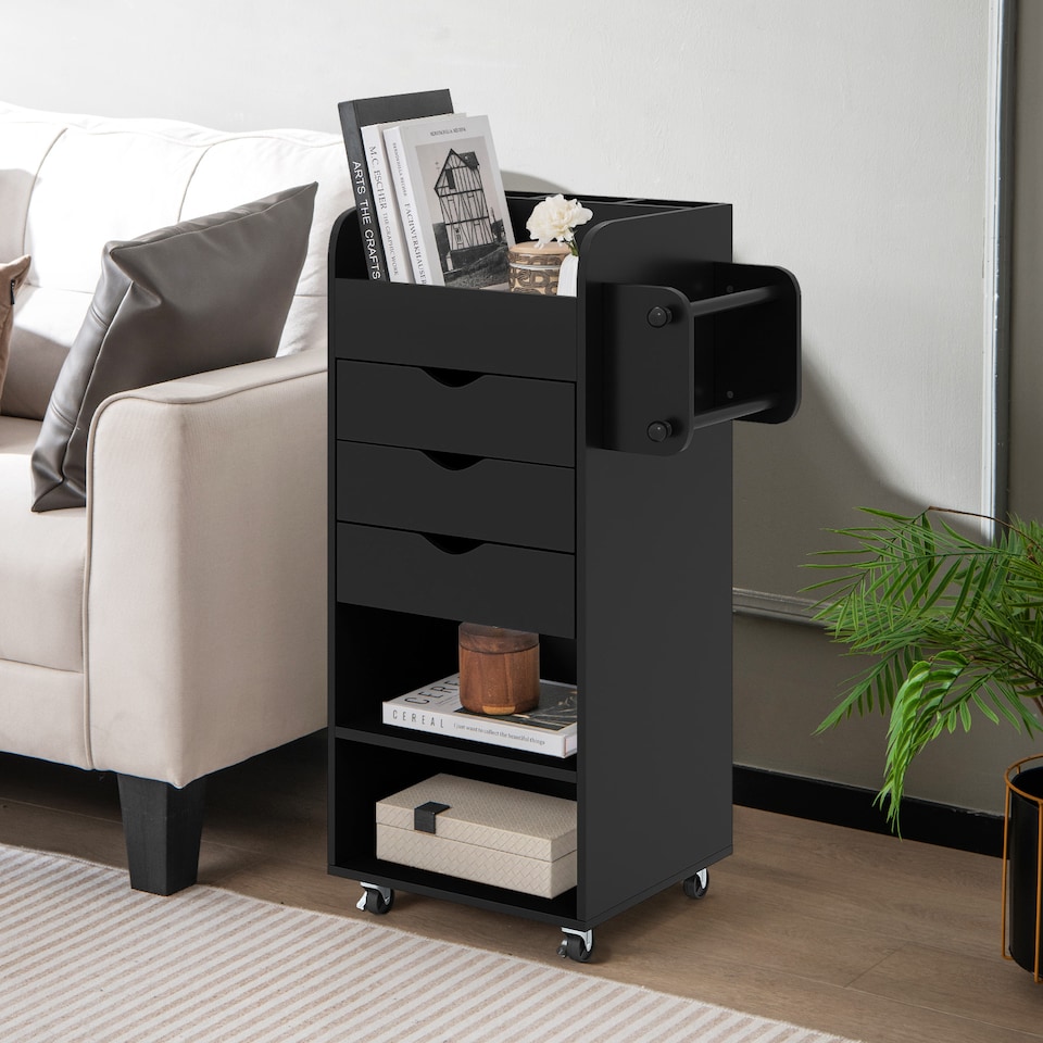 image 1 of COSTWAY Rolling Craft Storage Cart Utility Cart Black