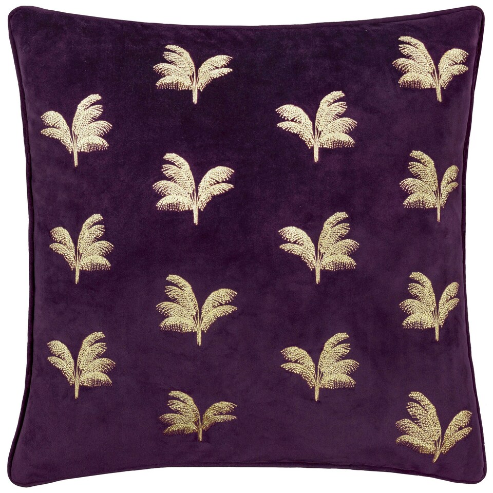 image 1 of Paoletti Guilded Palms Embroidered Plum Cushion Cover 45 x 45 cm Multi