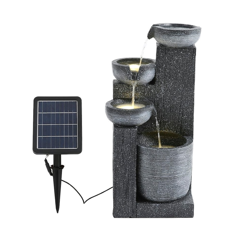 image 1 of Living and Home 4-Tier Solar Water Fountain Rockery for Outdoor Garden | Black