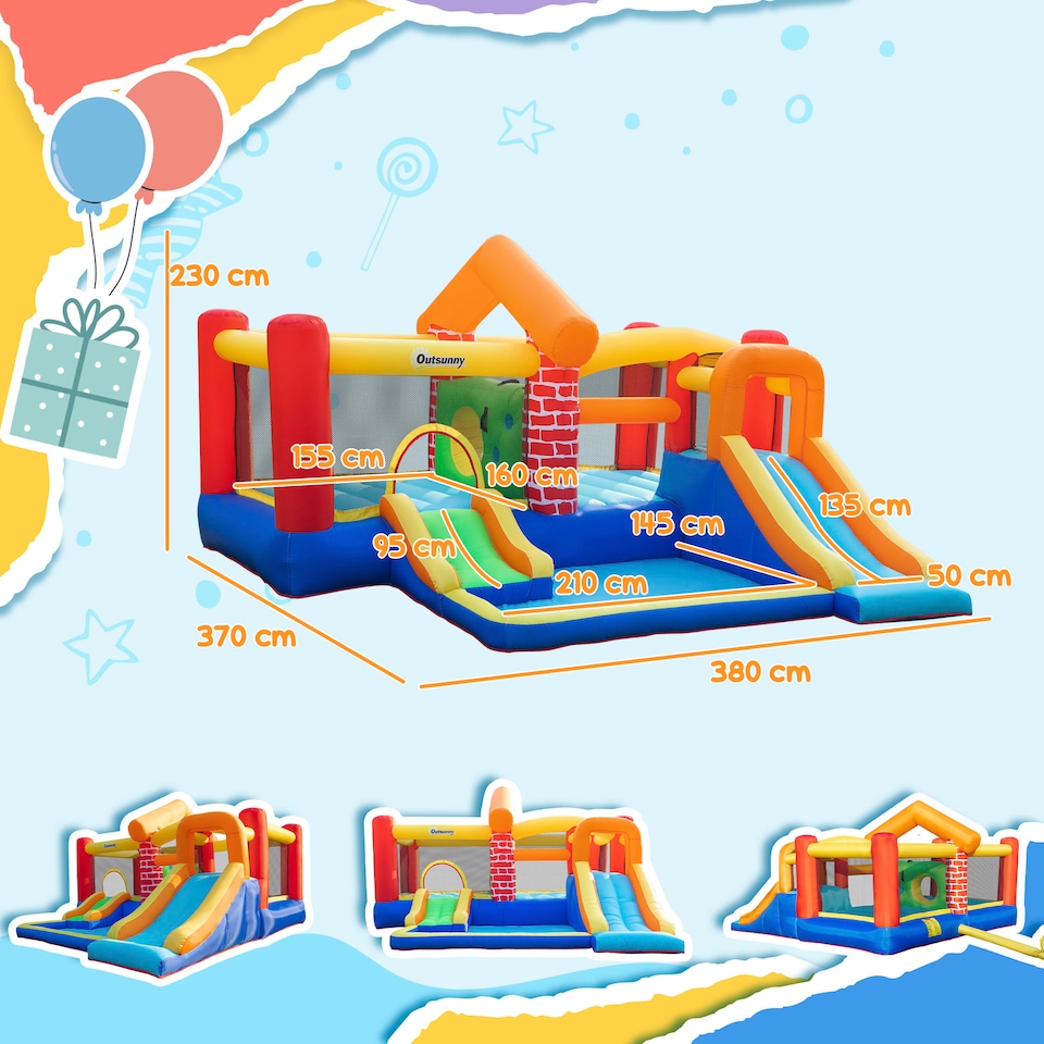 image 1 of Outsunny Kids Bouncy Castle with Double Slides Pool Trampoline with Blower