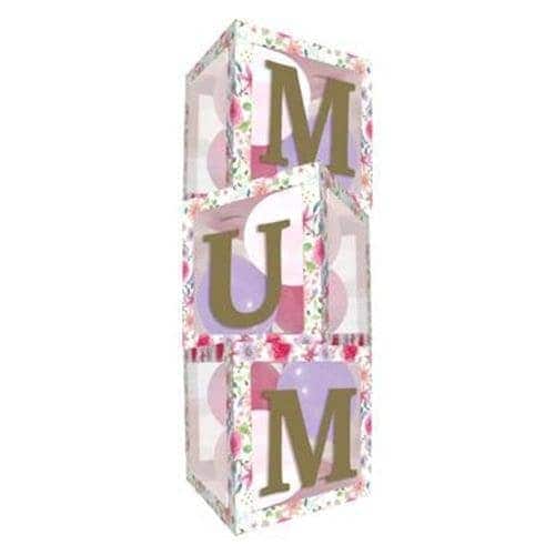 Floral Mother's Day Mum Spellout Giant Pop Up Clear Balloon Block Stackable Boxes Clear