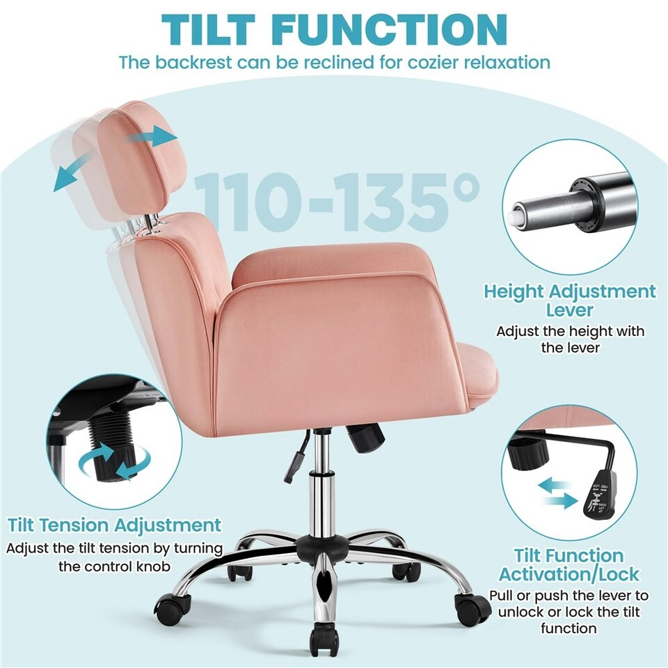 image 1 of Yaheetech Rolling Swivel Computer Chair with Adjustable Headrest Pink Pink