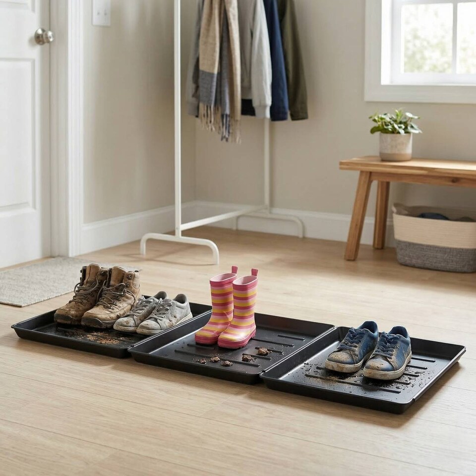 image 1 of Large Boot Tray 3 Pieces Waterproof Multifunctional Shoe Drip Protector Holder | Black | Black | 1