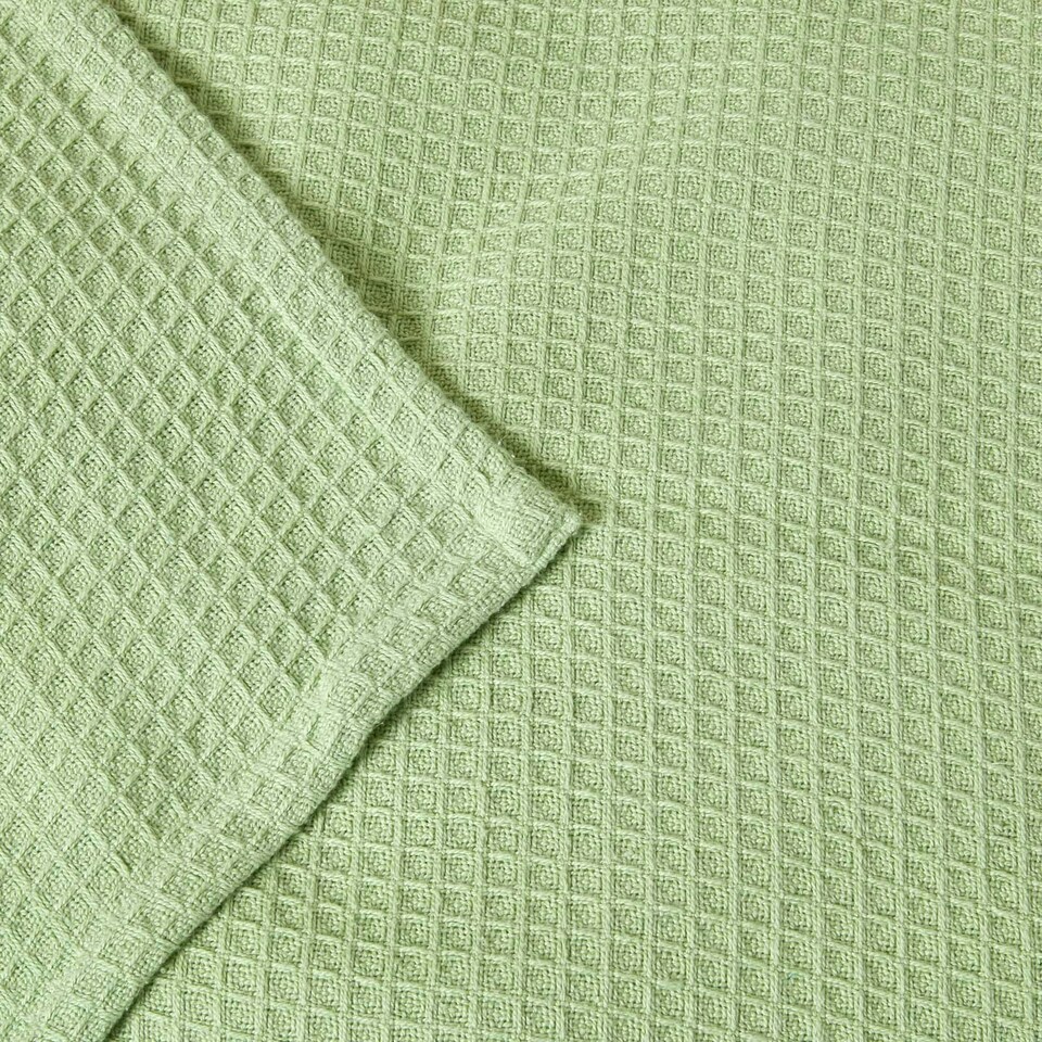 image 1 of Homescapes Organic Cotton Waffle Blanket/ Throw Sage Green - 228 x 228 cm | Green