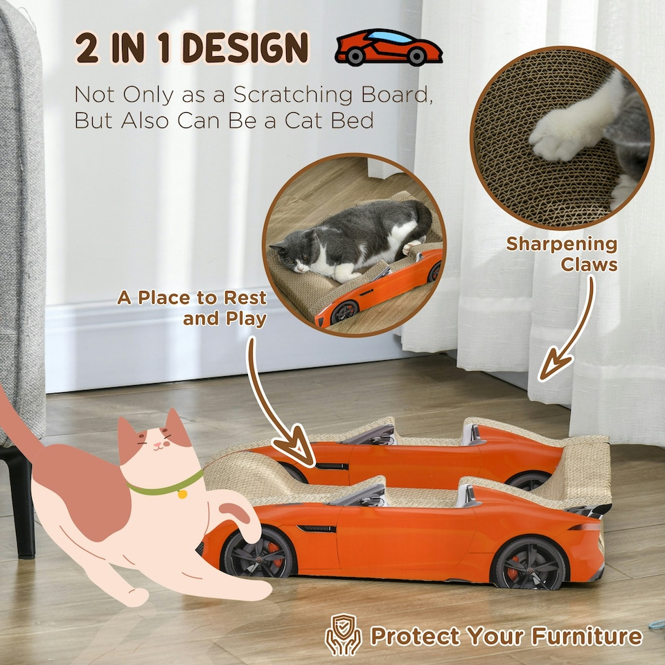 image 1 of PawHut Car-shaped Cat Scratcher Cardboard 2 in 1 with Catnip, Red