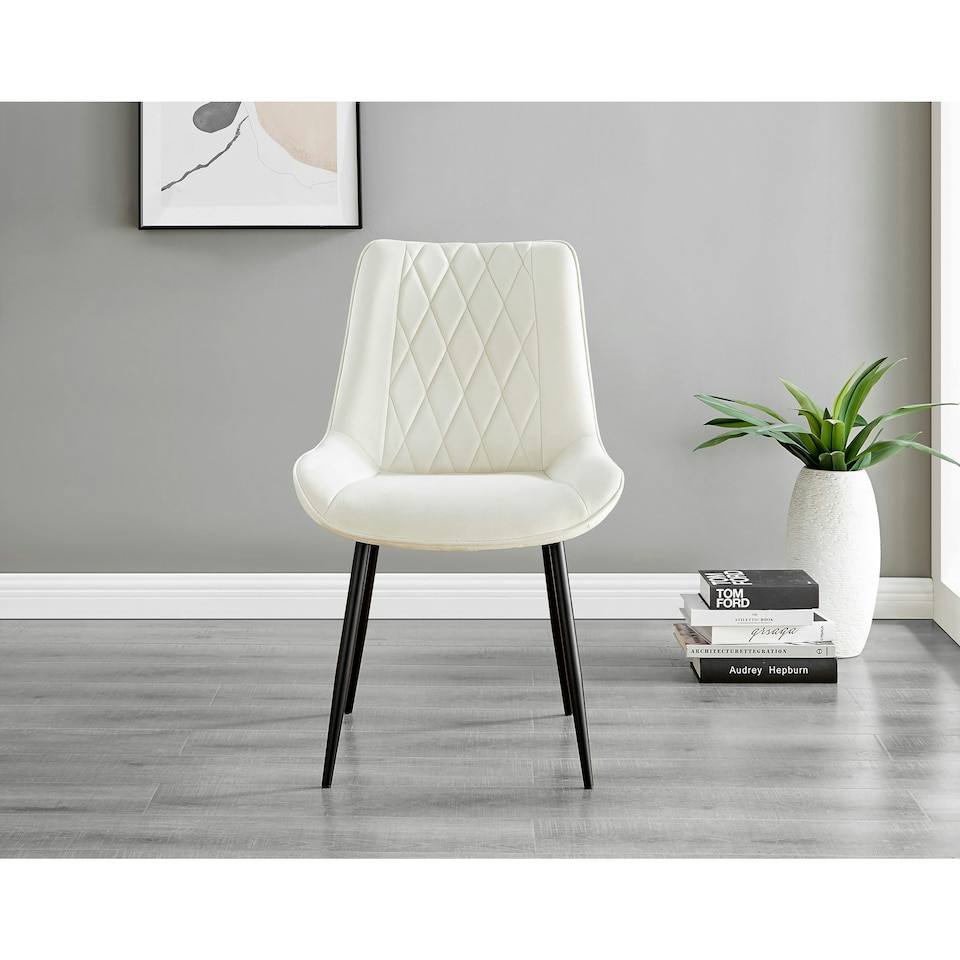 image 1 of Furniturebox 2x Pesaro Cream Velvet Black Leg Luxury Dining Chairs