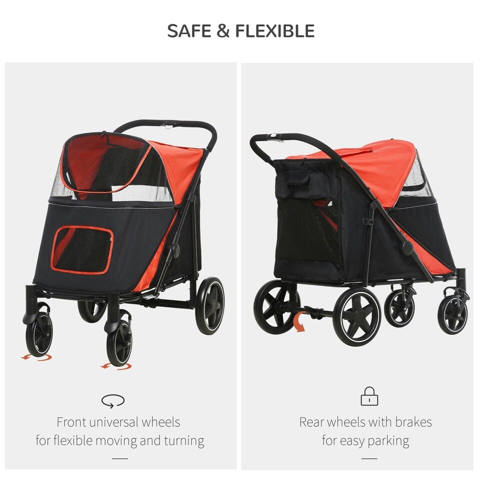 image 1 of PawHut Foldable Dog Carriage w/ Universal Wheels, Shock Absorber, Red
