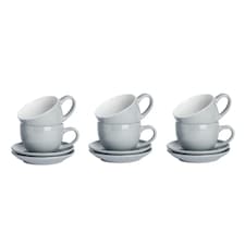 Argon Tableware 12 Piece Coloured Cappuccino Cup & Saucer Set - 250ml - Grey