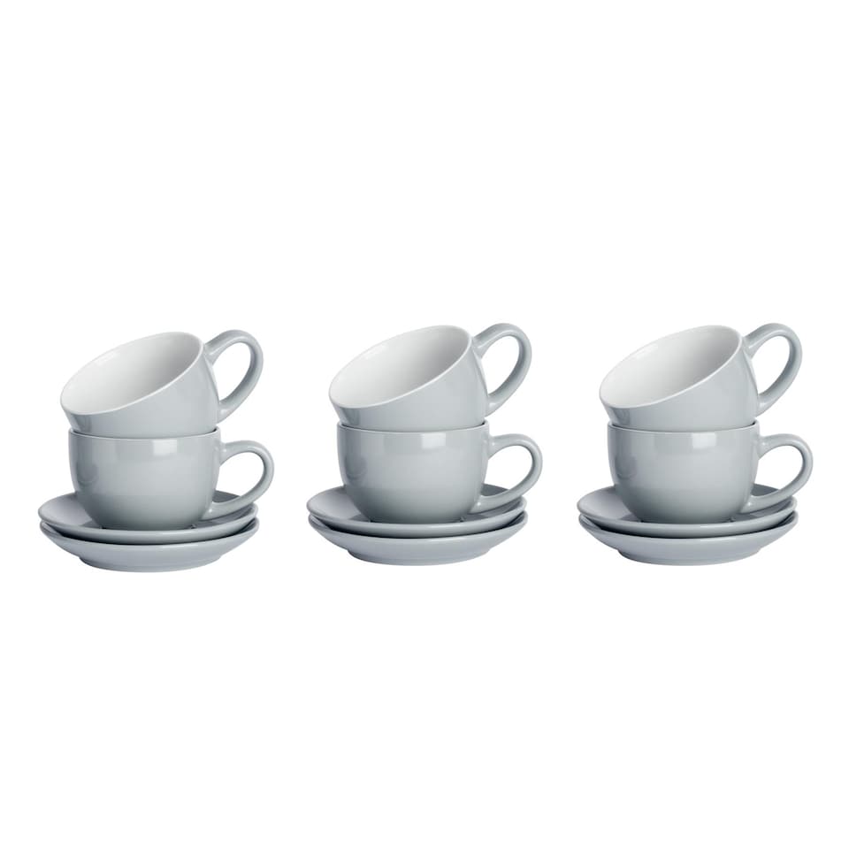 image 1 of Argon Tableware 12 Piece Coloured Cappuccino Cup & Saucer Set - 250ml - Grey