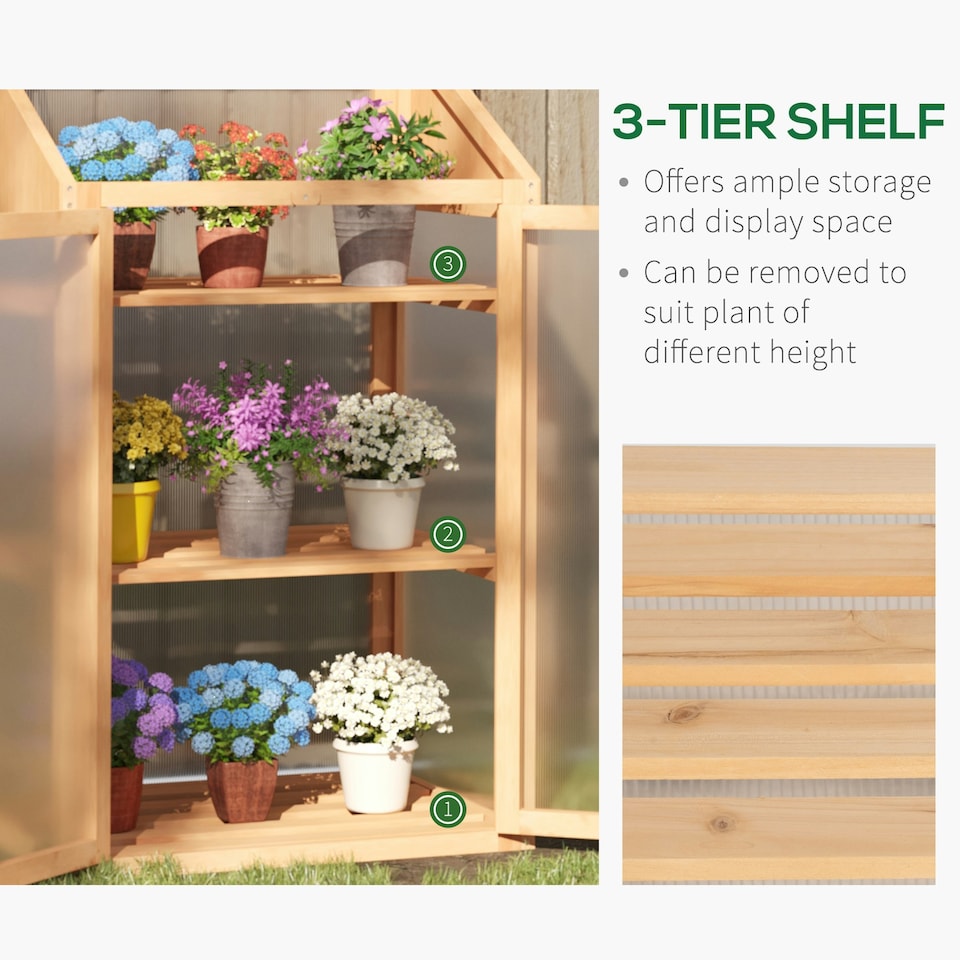 image 1 of Outsunny Wooden Greenhouse Cold Frame Grow House w/ Double Door for Flower Brown