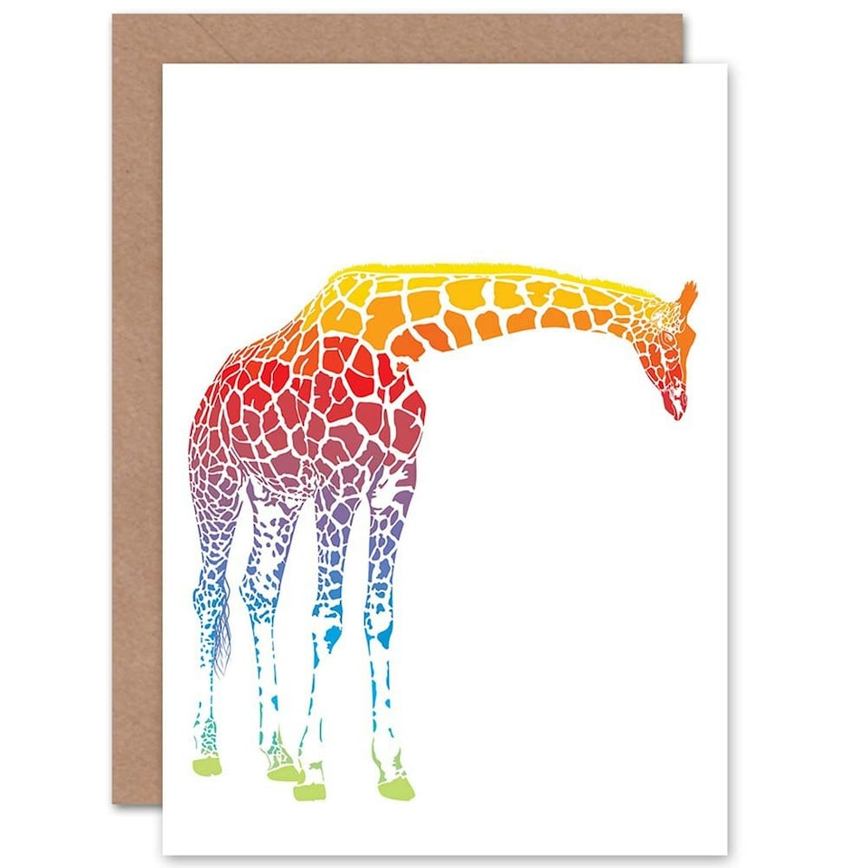 image 1 of Colourful Rainbow Giraffe Bright Animal Greeting Art Card