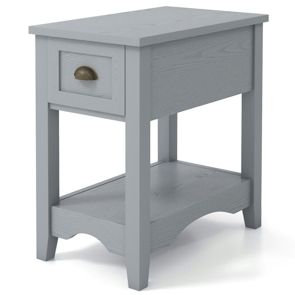 image 1 of COSTWAY Nightstand Side End Table Retro Side Table Grey Grey