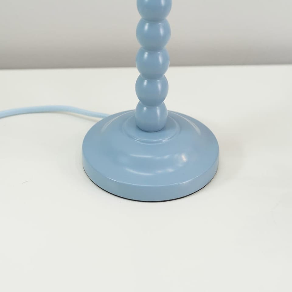 image 1 of ValueLights Bobbles Powder Blue Table Lamp Green Arrow Pleat Shade & Bulb | Green