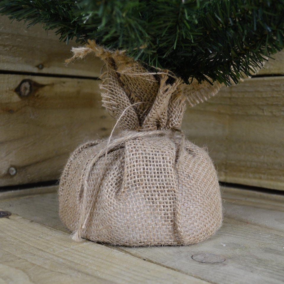 image 1 of 3ft (90cm) Mini Plain Green PVC Christmas Tree in a Jute Bag