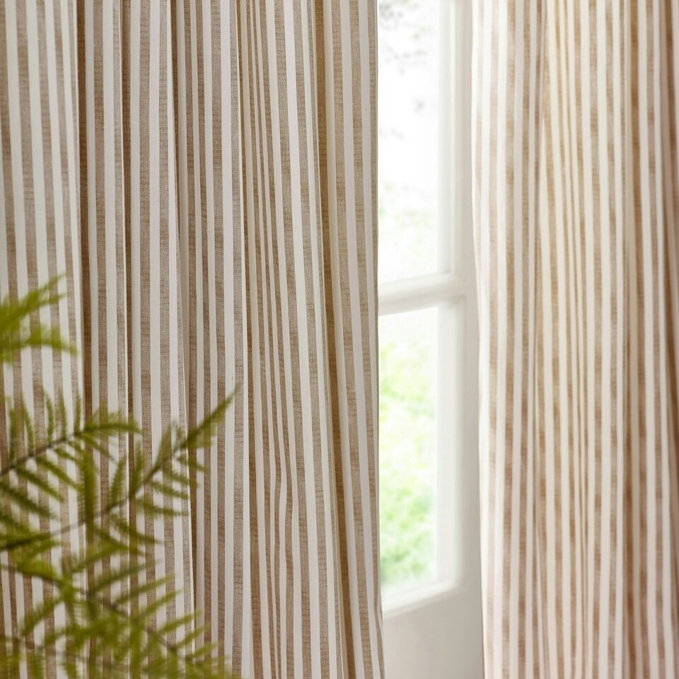 image 1 of Yard Hebden Striped Cotton Natural Eyelet Curtains 117 x 183cm