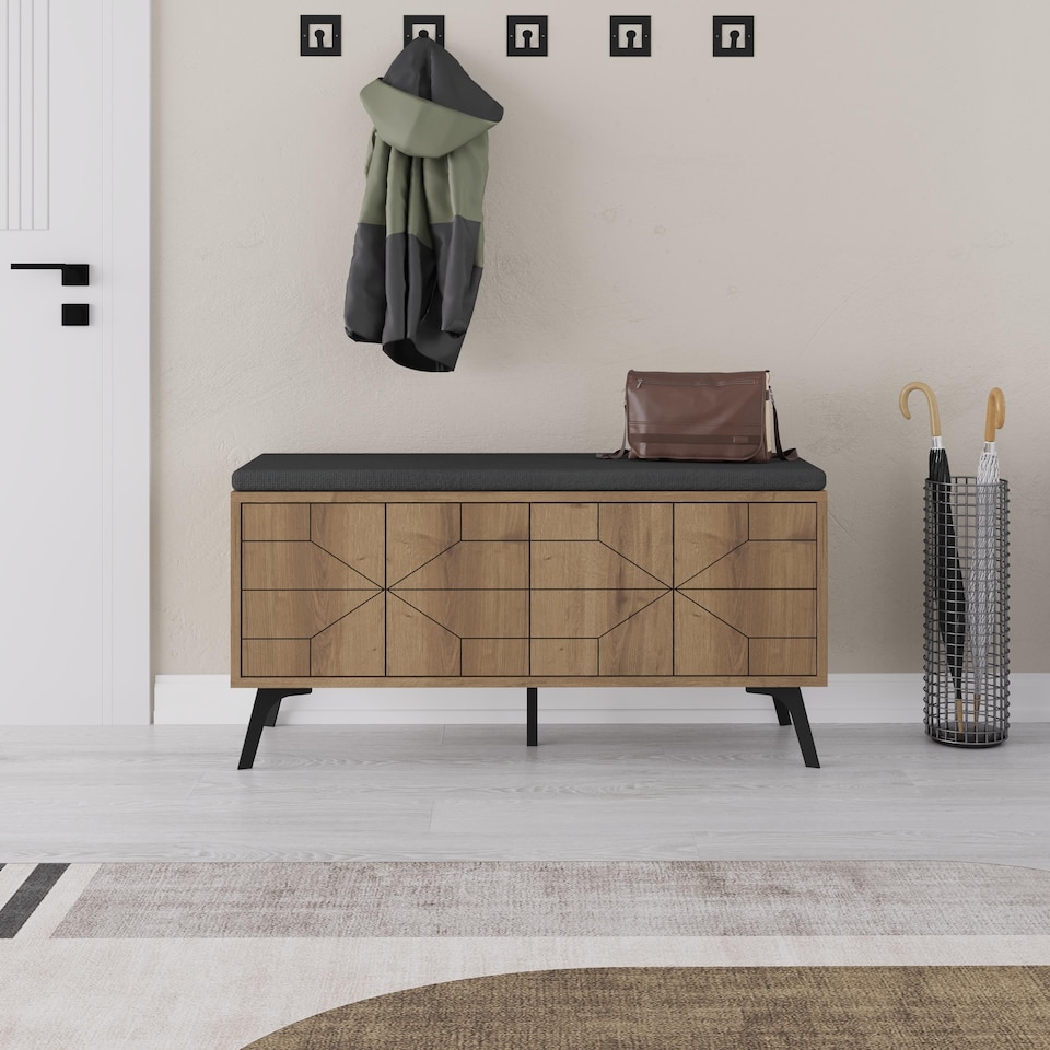 image 1 of Decortie Dune Shoe Storage Bench 107x35x55cm Dark Oak Effect