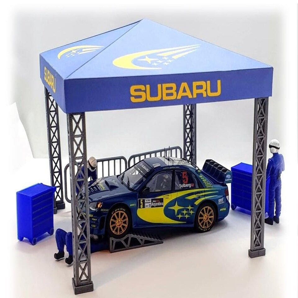 image 1 of Slot Car Trackside Scenery Rally Service Tent Blue Subaru 1:32 Scale WASP