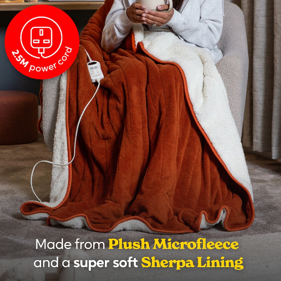 image 1 of Russell Hobbs RHHT1003OR Electric Blanket Orange Heated Throw Sherpa