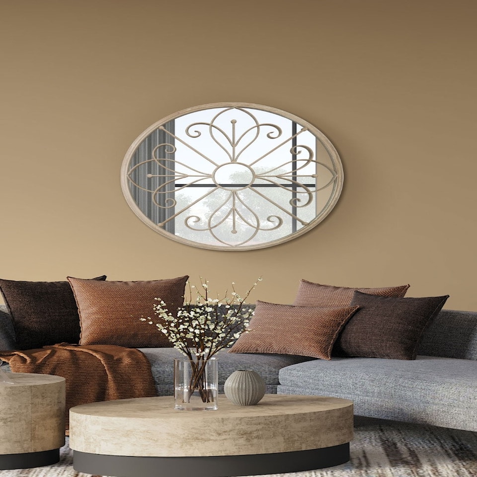 image 1 of Summer Orchid Metal Circular Decorative Garden Mirror Cream 90cm X 90cm | White