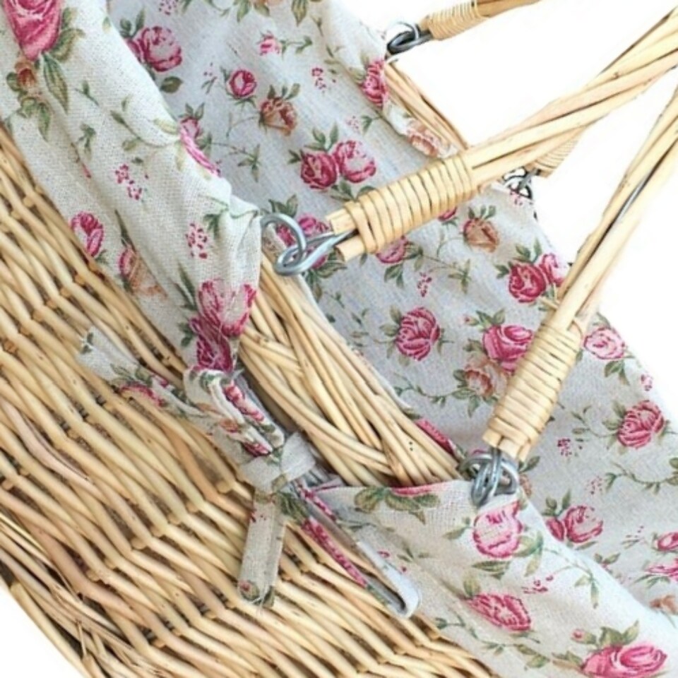 image 1 of Large Swing Handle Shopper With Garden Rose Lining Wicker Basket | Multi | Garden Rose | L