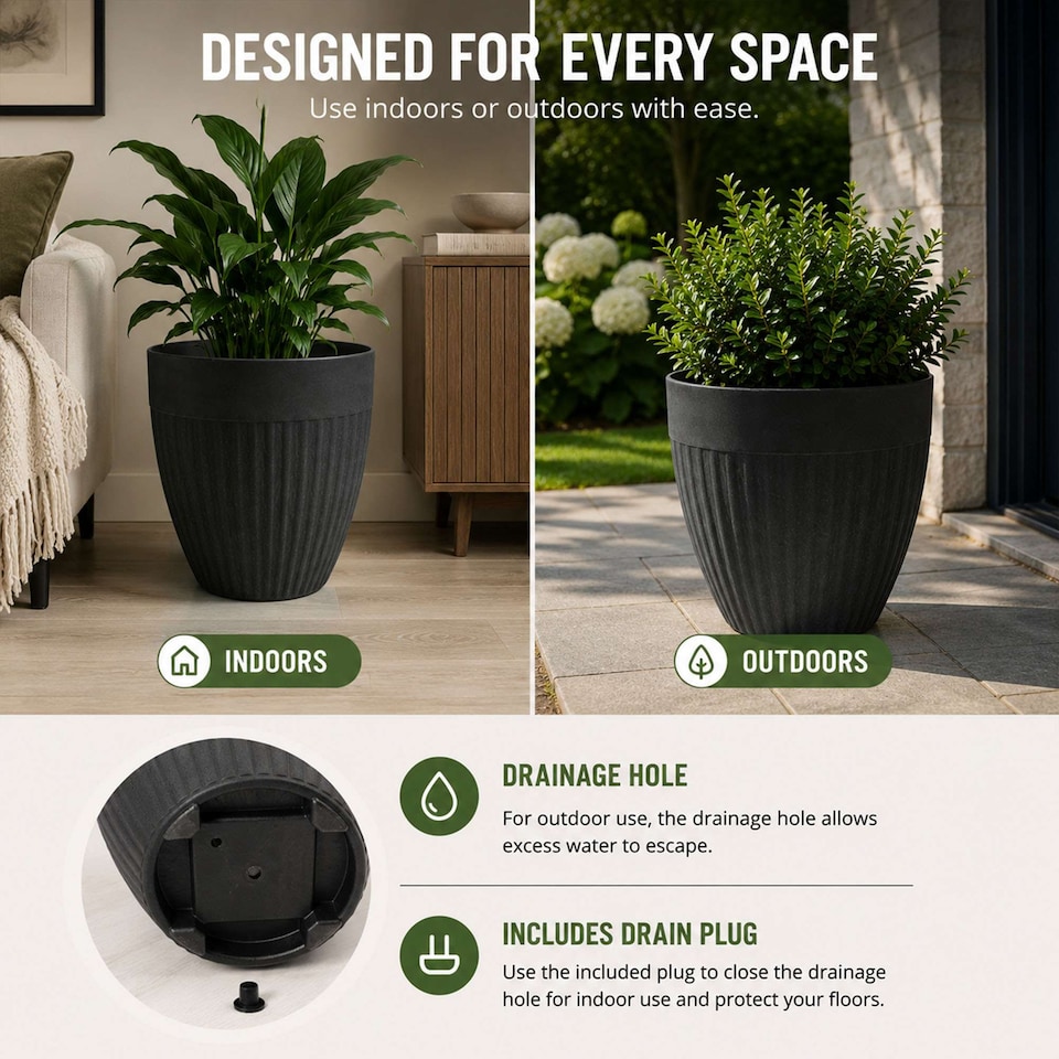 image 1 of Nicoman Madison Rib Tall Planter Non-Shed Non-Crack Indoor Outdoor Planter