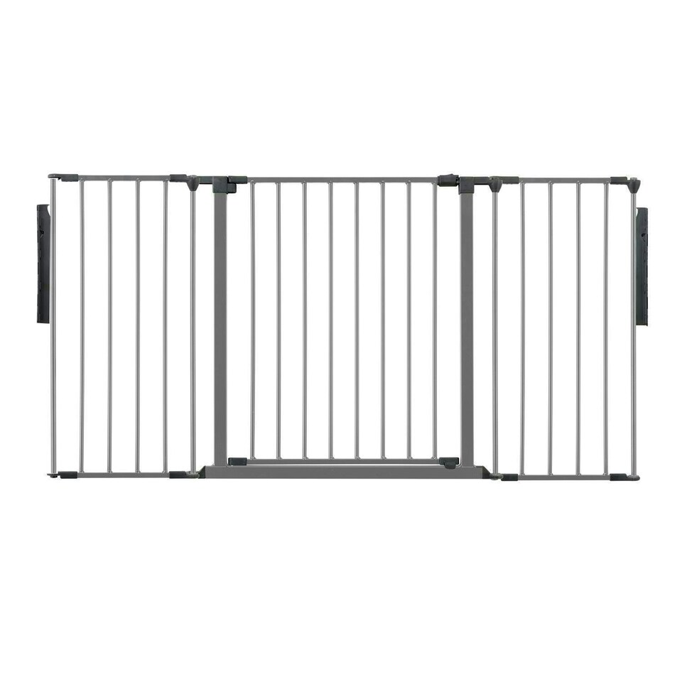 image 1 of Safetots Premium Multi Panel Room Divider, up to 148cm Wide, Grey, 70cm Tall, Multi Panel Flexible Room Barrier, Room Divider with Door for Baby Grey