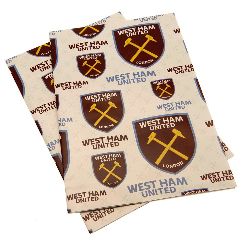 image 1 of West Ham United FC Crest Gift Wrap Sheets - Claret Red/White - One Size