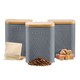 image 3 of Cooks Professional 3-Piece Square Tea Coffee Sugar Kitchen Storage Bins with Bamboo Lids | Grey | Grey | 3