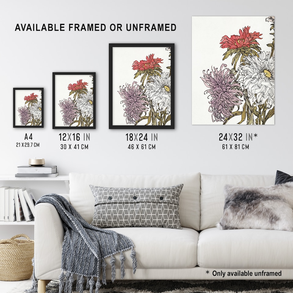 image 1 of Chrysanthemums Flower Painting Vintage Wall Art Print Graag 24x32"