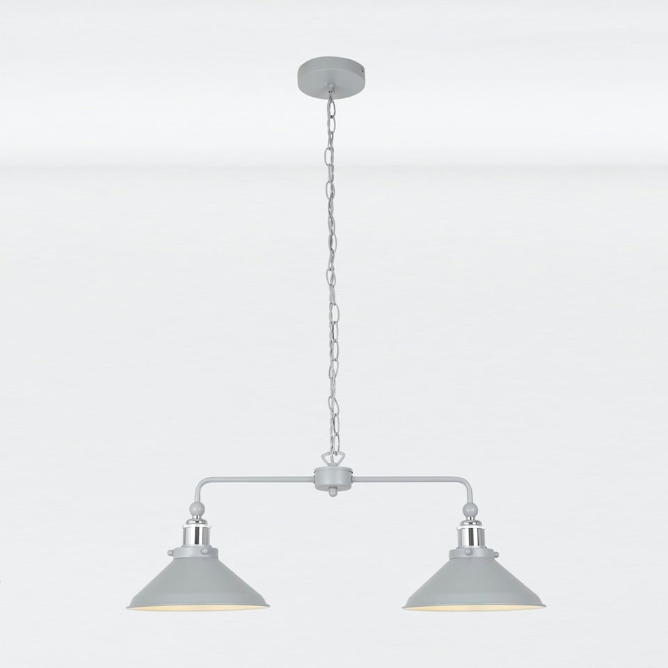 image 1 of First Choice Lighting Set of 2 Maxwell Flint Grey Chrome 2 Light Bar Ceiling Pendant Lights Grey | Grey