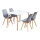 image 1 of 5PCs Dining Set - a White Halo Dining Table & Set of 4 Lorenzo Tulip Chairs with Padded Seat | Grey