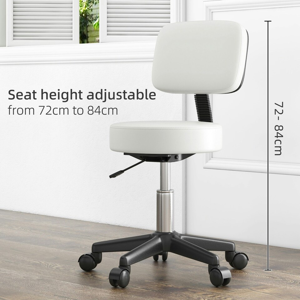 image 1 of HOMCOM Adjustable Swivel Salon Chair Padded Seat Back 5 Wheels White