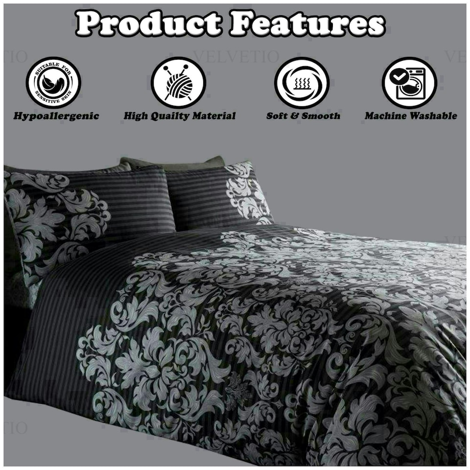 image 1 of VELVETIO Empire Damask Printed Duvet Cover Set Reversible Polycotton Beddings Pink | Single