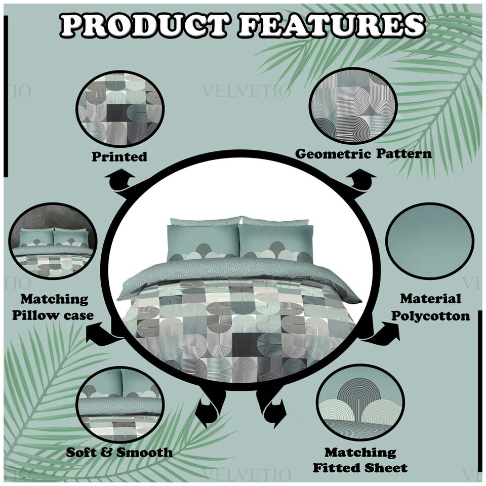 image 1 of VELVETIO Archie Complete Duvet Cover Set with Fitted Sheet Soft Polycotton Bedding Sets Green | Double