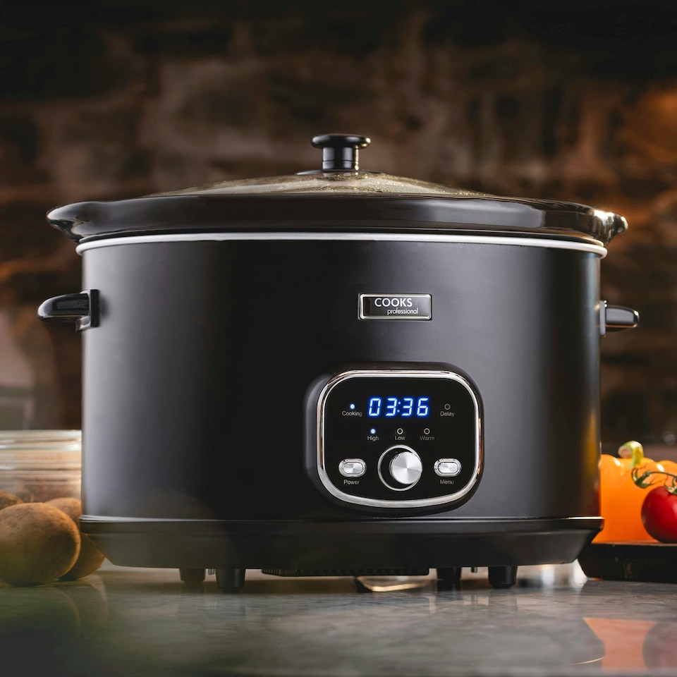 image 1 of Cooks Professional Digital Slow Cooker 8L with Dishwasher Safe Bowl, 3 Heat Settings, Keep Warm / Low / High & Delay Functions | Black