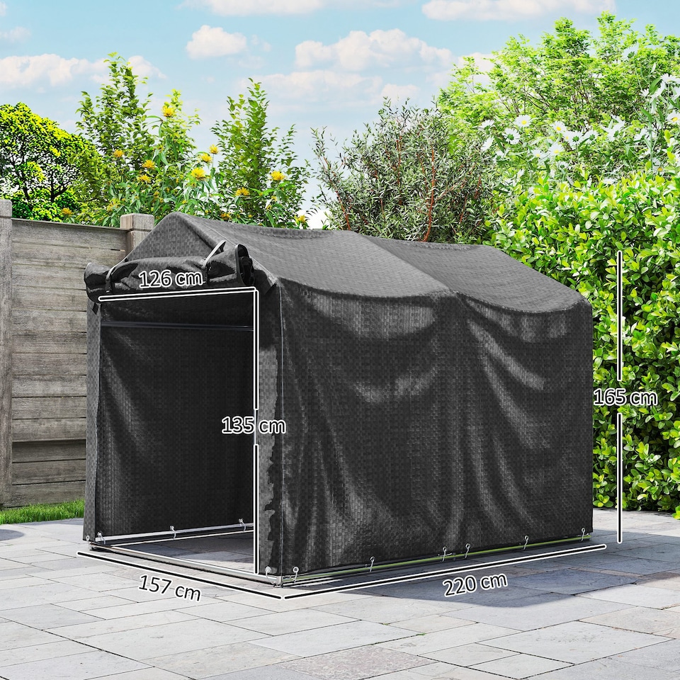 image 1 of Outsunny 2.2 x 1.6 m Garden Storage Tent, Waterproof AntiUV Bike Tent with Rollup Zipper Door, Galvanised Outdoor Storage Shelter Carport for Bike, Motorbike, Garden Tools, Black | Black | 1