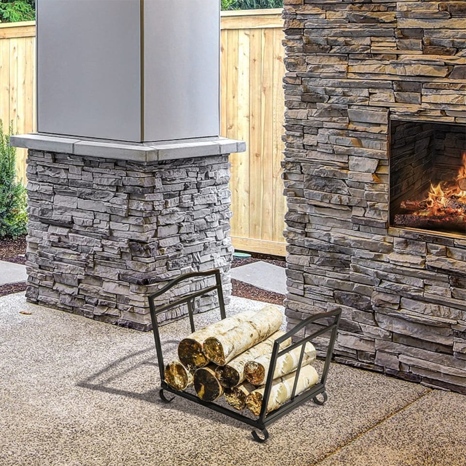 image 1 of Outsunny Foldable Firewood Log Holder Wood Storage Rack Outdoor Indoor, Black