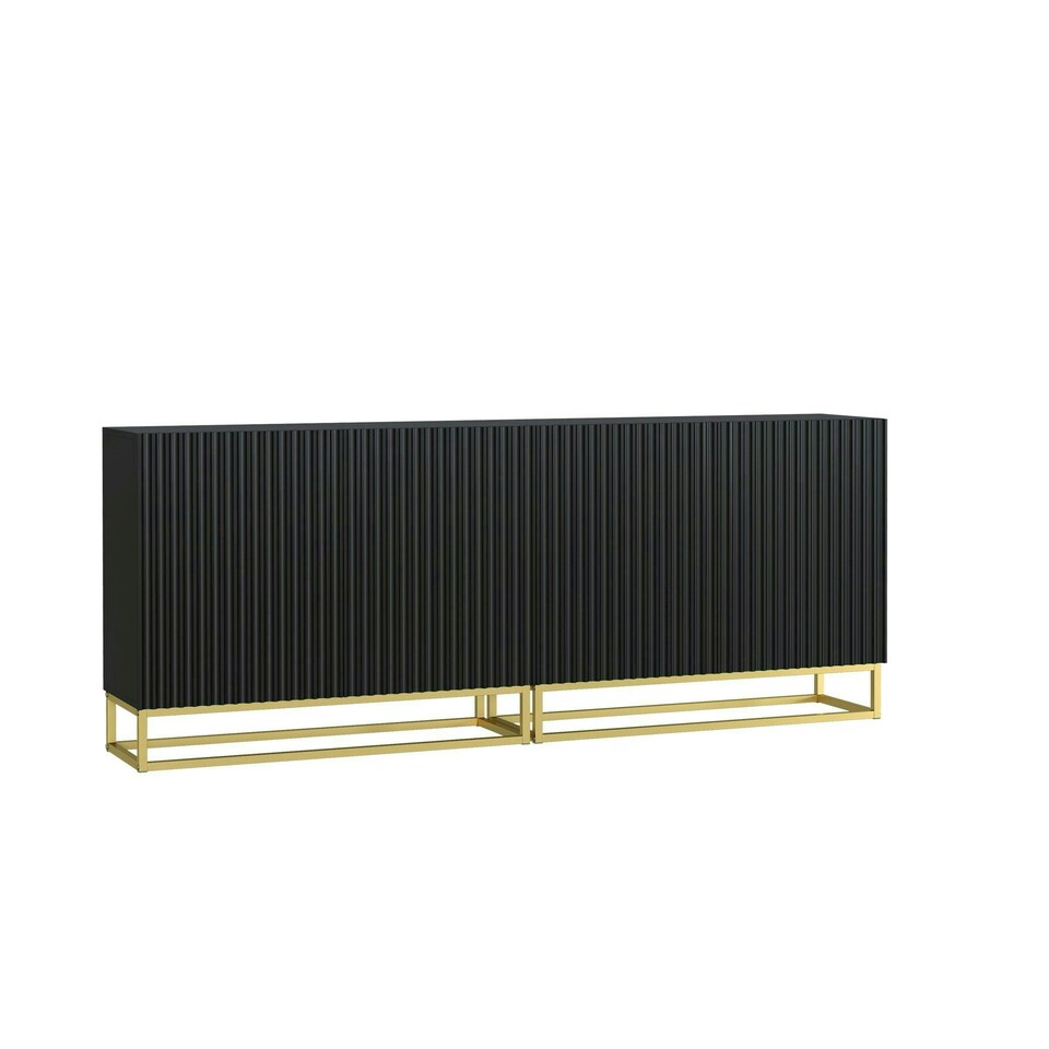 image 1 of Black Sideboard 200cm Fluted Doors Gold Frame Modern Storage Unit