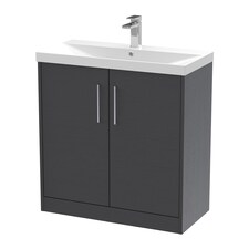 Balterley Winshill Contemporary 2 Door Floor Standing Vanity Unit with Thin Edge Basin, Woodgrain Dark Grey, 800mm