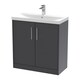 image 1 of Balterley Winshill Contemporary 2 Door Floor Standing Vanity Unit with Thin Edge Basin, Woodgrain Dark Grey, 800mm