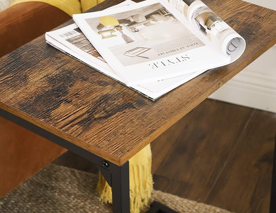 image 1 of Modcraft Small Laptop Side Table and Rustic Brown & Black Industrial Sofa or Bed Desk with Steel Frame