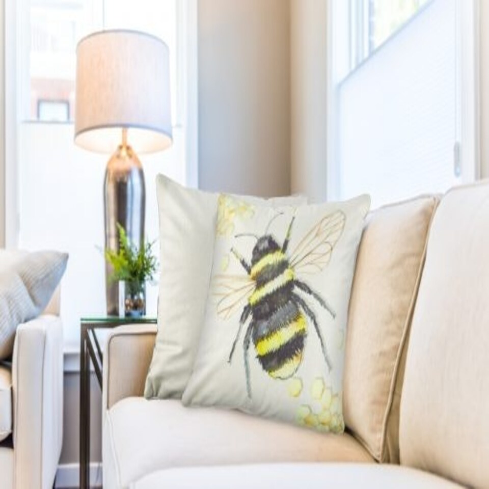 image 1 of Animal Watercolour Printed Cushion 43cm x 43cm Bumble Bee Grey | Grey