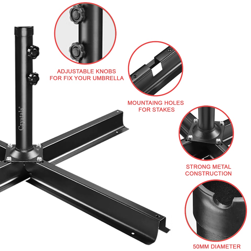 image 1 of Parasol Base Umbrella Patio Garden Heavy Duty Metal Stand Holder Cross Frame
