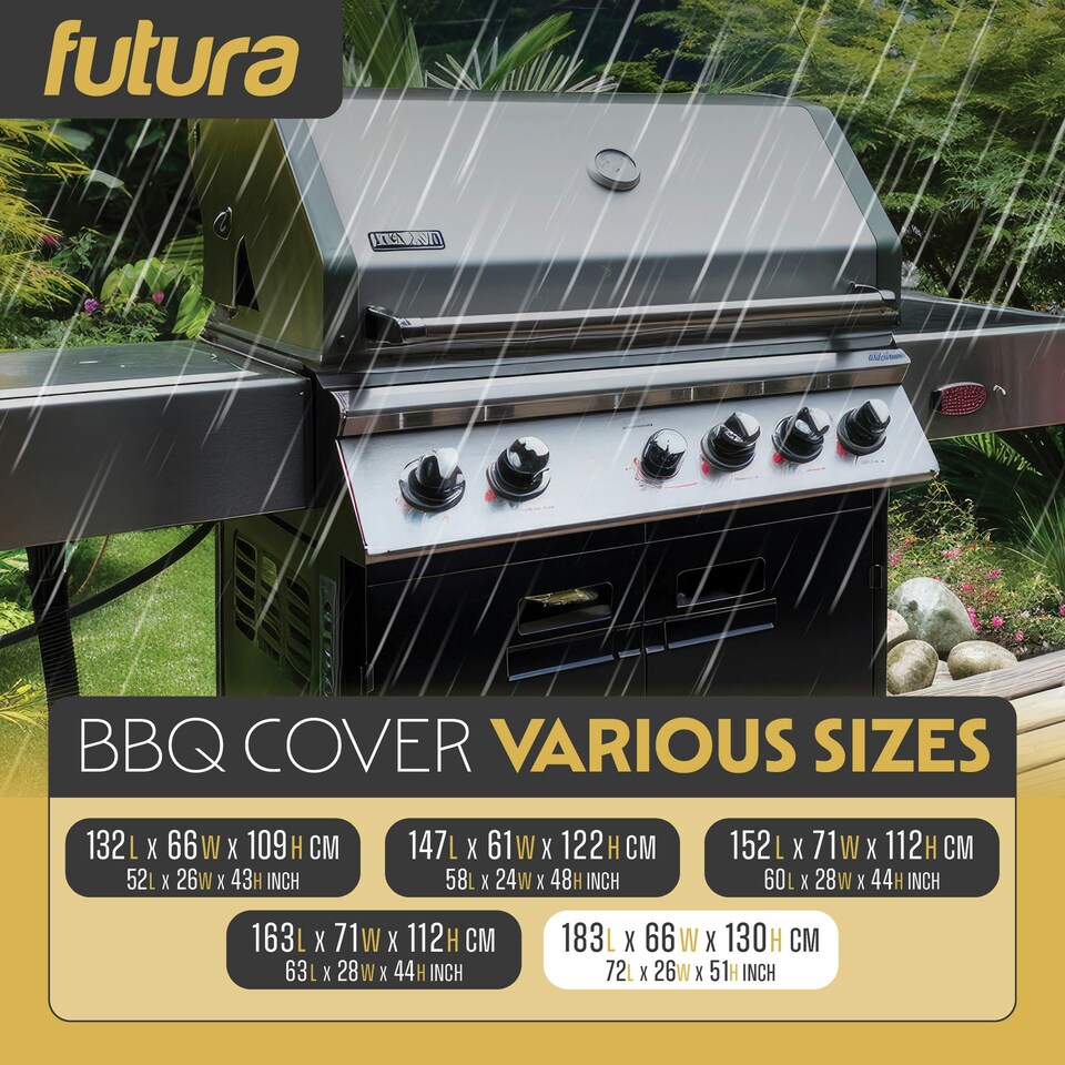 image 1 of Futura Premium Waterproof BBQ Cover 183x66x130cm Large Outdoor Barbecue Grills Cover 600D | Black | Black | Large - 183x66x130cm | 1